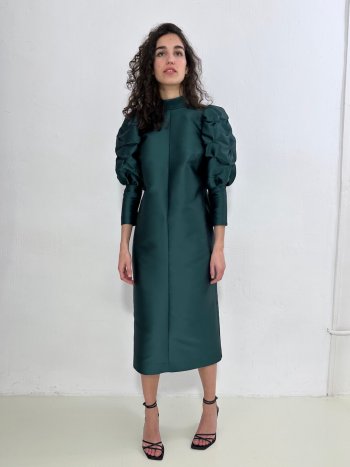 Vestido midi en mikado verde con mangas abullonadas – dearroyo studio